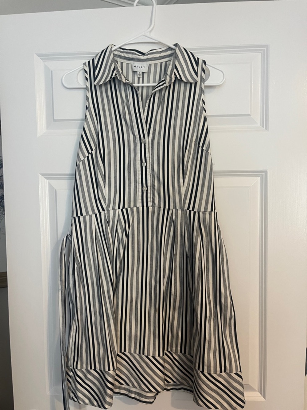 Milly Black and White Striped Sleeveless Button-Front Dress